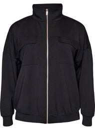 Jersey cardigan med glidel&aring;s og h&oslash;y hals, Svart