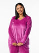 Velourbluse med v-hals, Boysenberry, Model image number 0