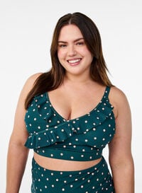 Bikinitopp med prikker og volangdetaljer, Grønn Bikinitopp med prikker og volangdetaljer, Grønn, Model