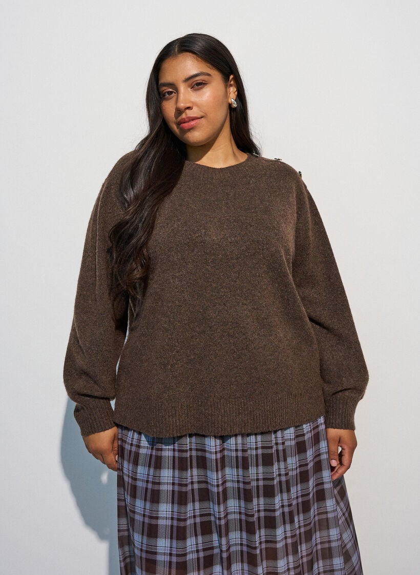 Strikket bluse med knappdetalj, 0890, Model image number 0