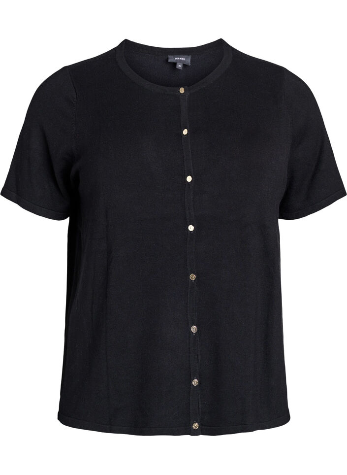 Kortermet strikket cardigan i viskose, Svart, Packshot image number 0