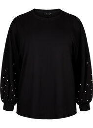 Ensfarget bluse med perler, Black