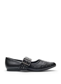 Wide fit - Spiss ballerina med spenne og nagler, Svart Wide fit - Spiss ballerina med spenne og nagler