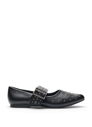 Zizzi Wide fit - Spiss ballerina med spenne og nagler, Black, Packshot image number 0