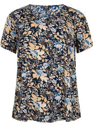 FLASH - Bluse med korte ermer og trykk, Brown Blue Flower