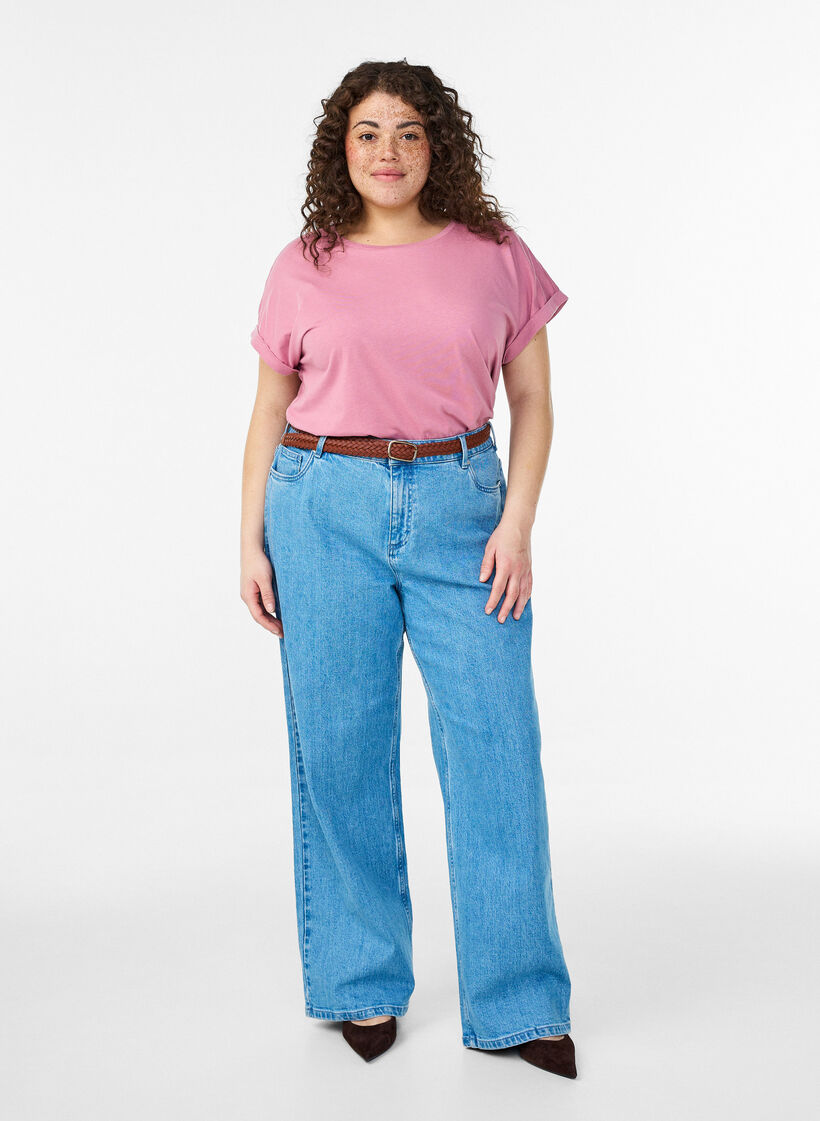 Kortermet T-skjorte i bomullsblanding, Rosa, Model image number 1