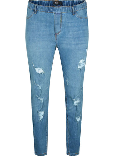 Jeggings med splitt, Blue denim, Packshot image number 0