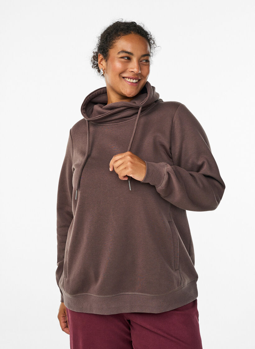 Genser med h&oslash;y hals og lommer, Brun, Model image number 0
