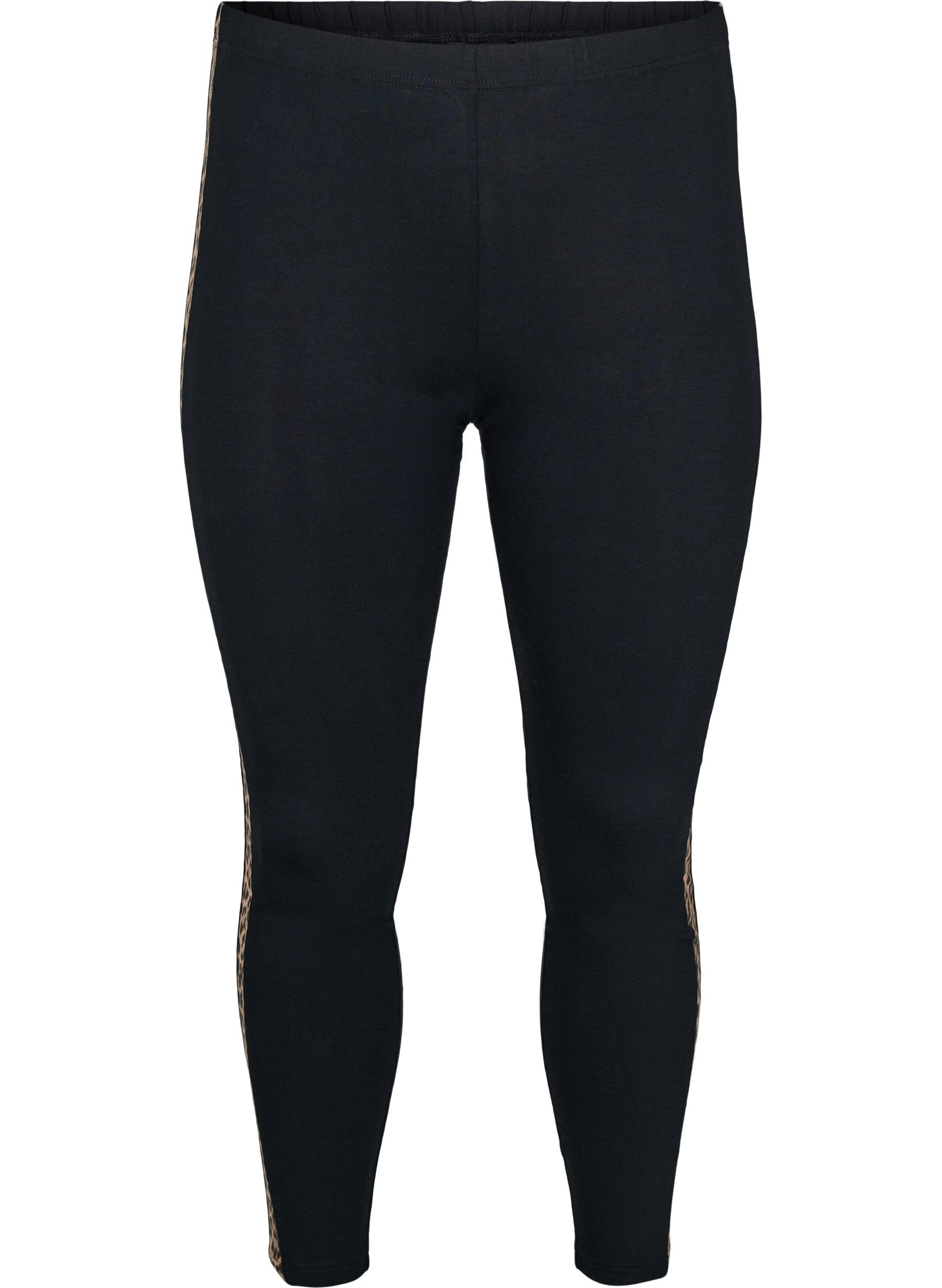 Zizzi Viscose leggings med leopardprint stripe, Black W. Leo, Packshot image number 0