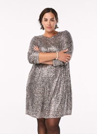 Kort paljettkjole med lange ermer, Brun Kort paljettkjole med lange ermer, Brun, Model
