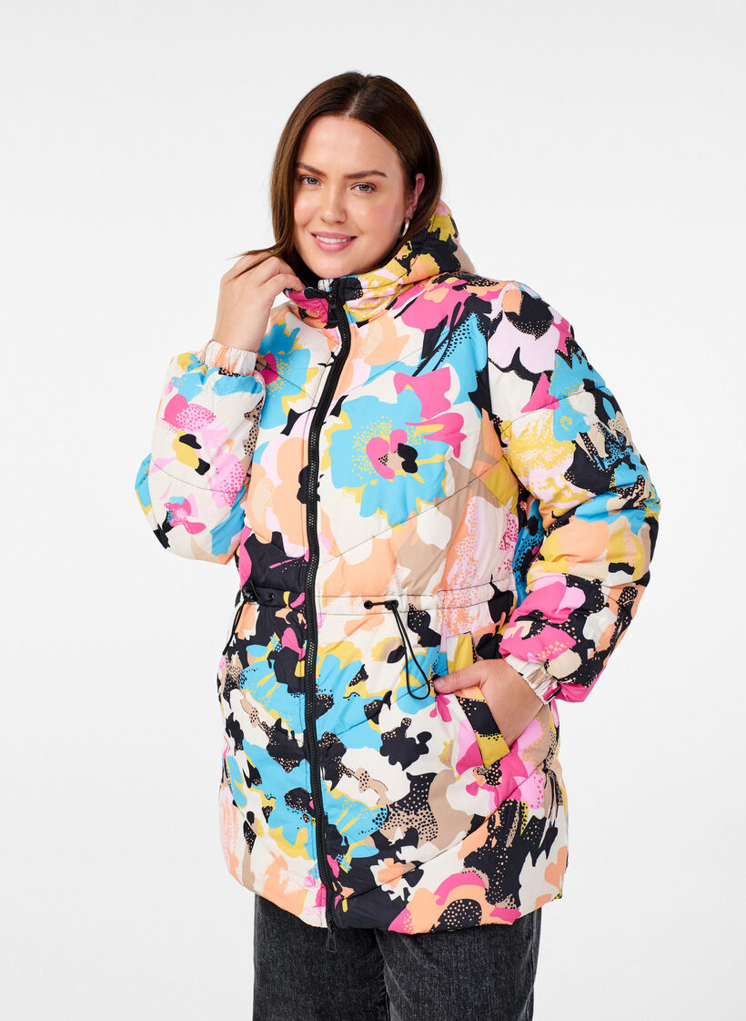 Fargerik jakke med hette, Multi Color, Model image number 0