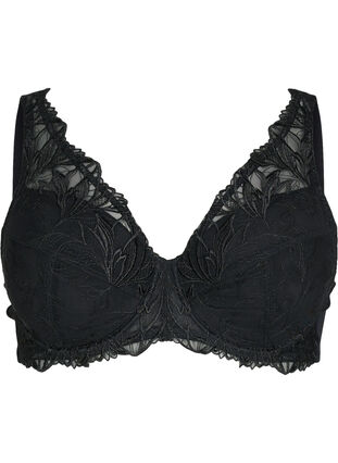 Zizzi Vattert BH med blonder og bøyle, Black, Packshot image number 0