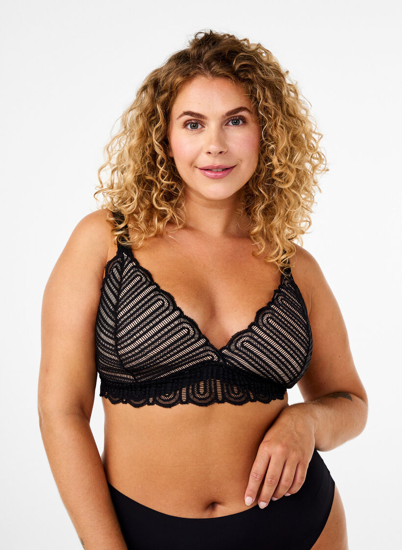 Bralette med blonder og myk vattering, Black, Model