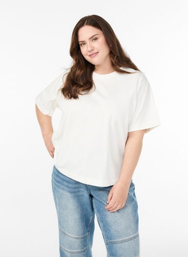 Zizzi Boxy bomulls-t-skjorte, Hvit, Model image number 0