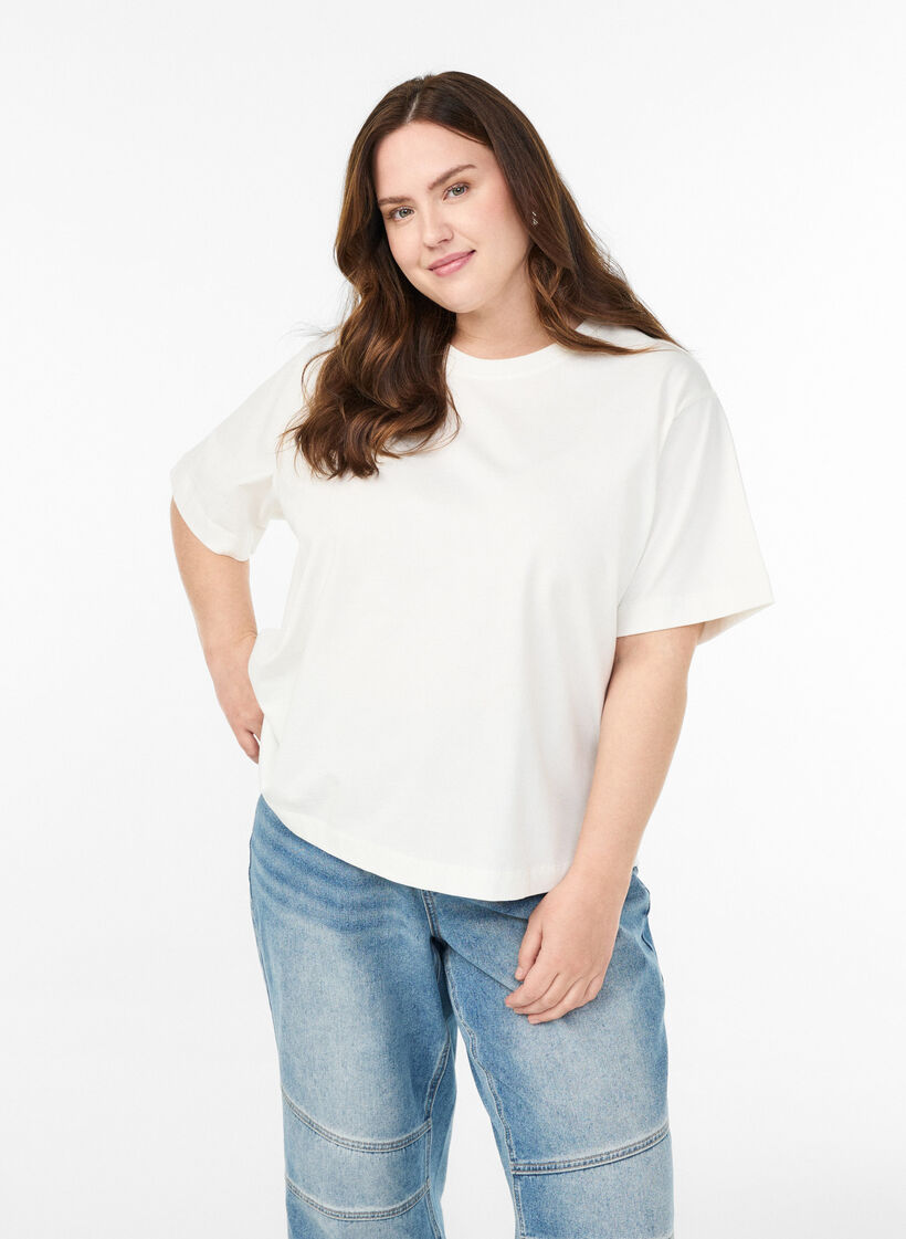 Boxy bomulls-t-skjorte, Hvit, Model image number 0
