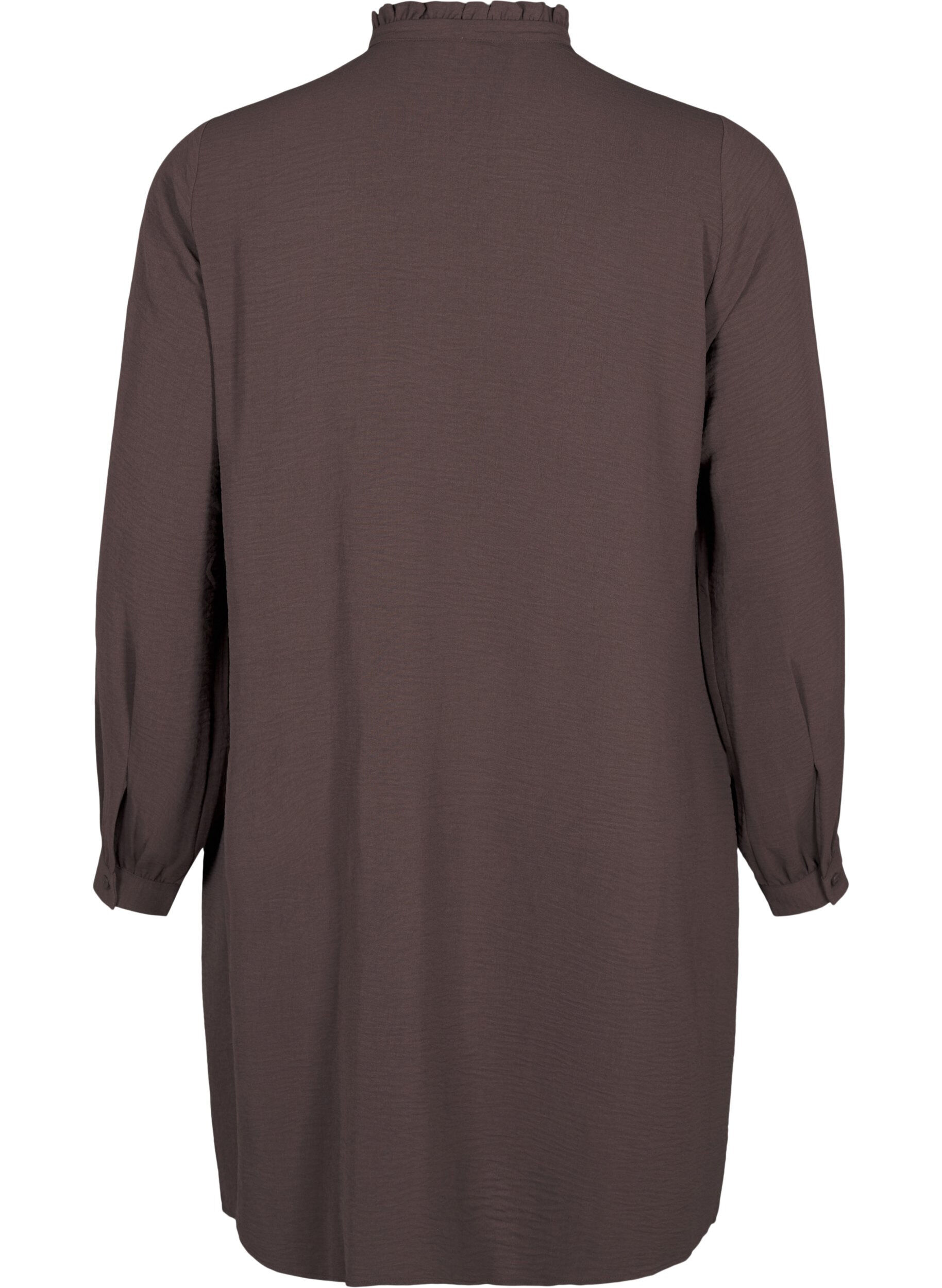 Zizzi Langermet kjole med volangedetaljer, Chocolate Martini, Packshot image number 1