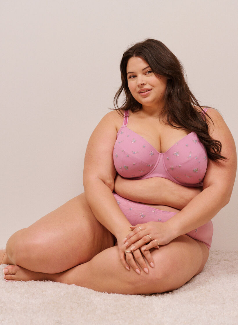 Polstret BH med mesh og blomsterbroderi, Rosa, Image image number 0