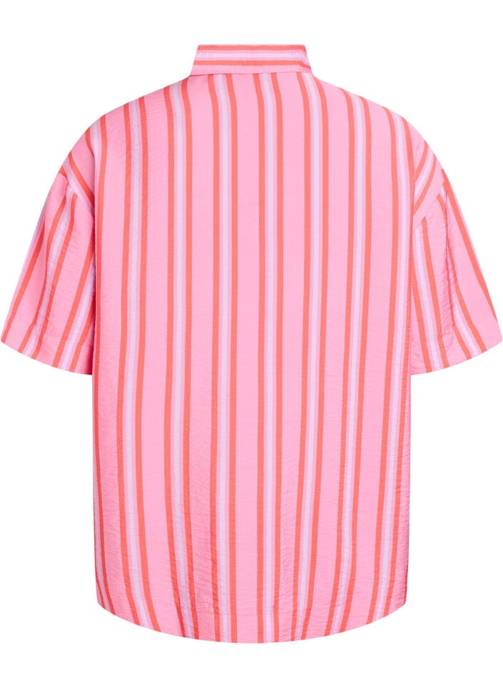 Stripet viskose skjorte med korte ermer, Rosa, Packshot image number 1
