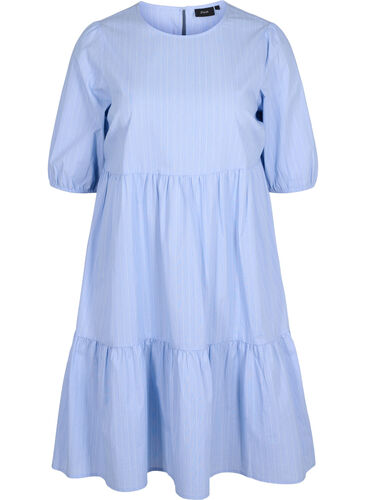 Stripete kjole med korte puffermer, Blue As Sample, Packshot image number 0