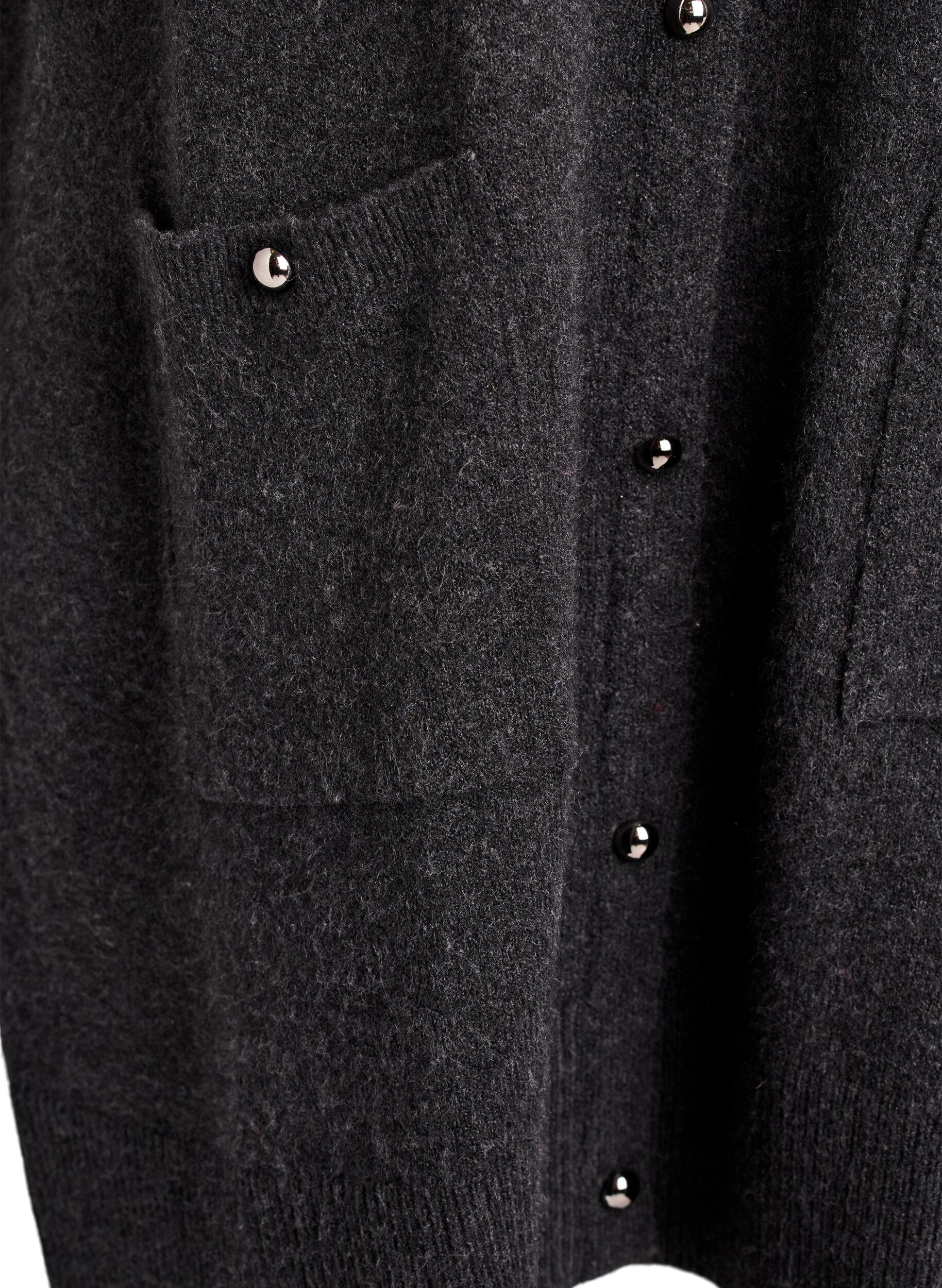 Zizzi Kort strikket kjole med korte ermer og kuleknapper, Gr&aring;, Packshot image number 3