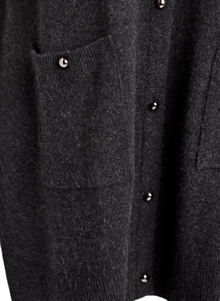 Kort strikket kjole med korte ermer og kuleknapper, Grå, Packshot image number 3