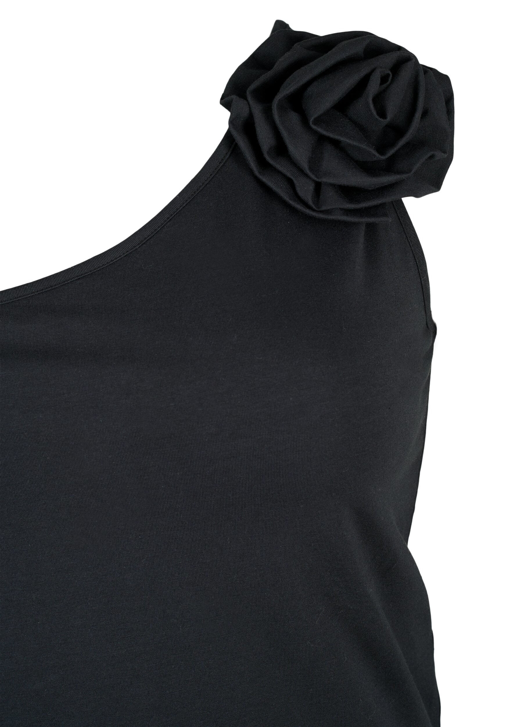 Zizzi One shoulder-topp med rose, Black, Packshot image number 2