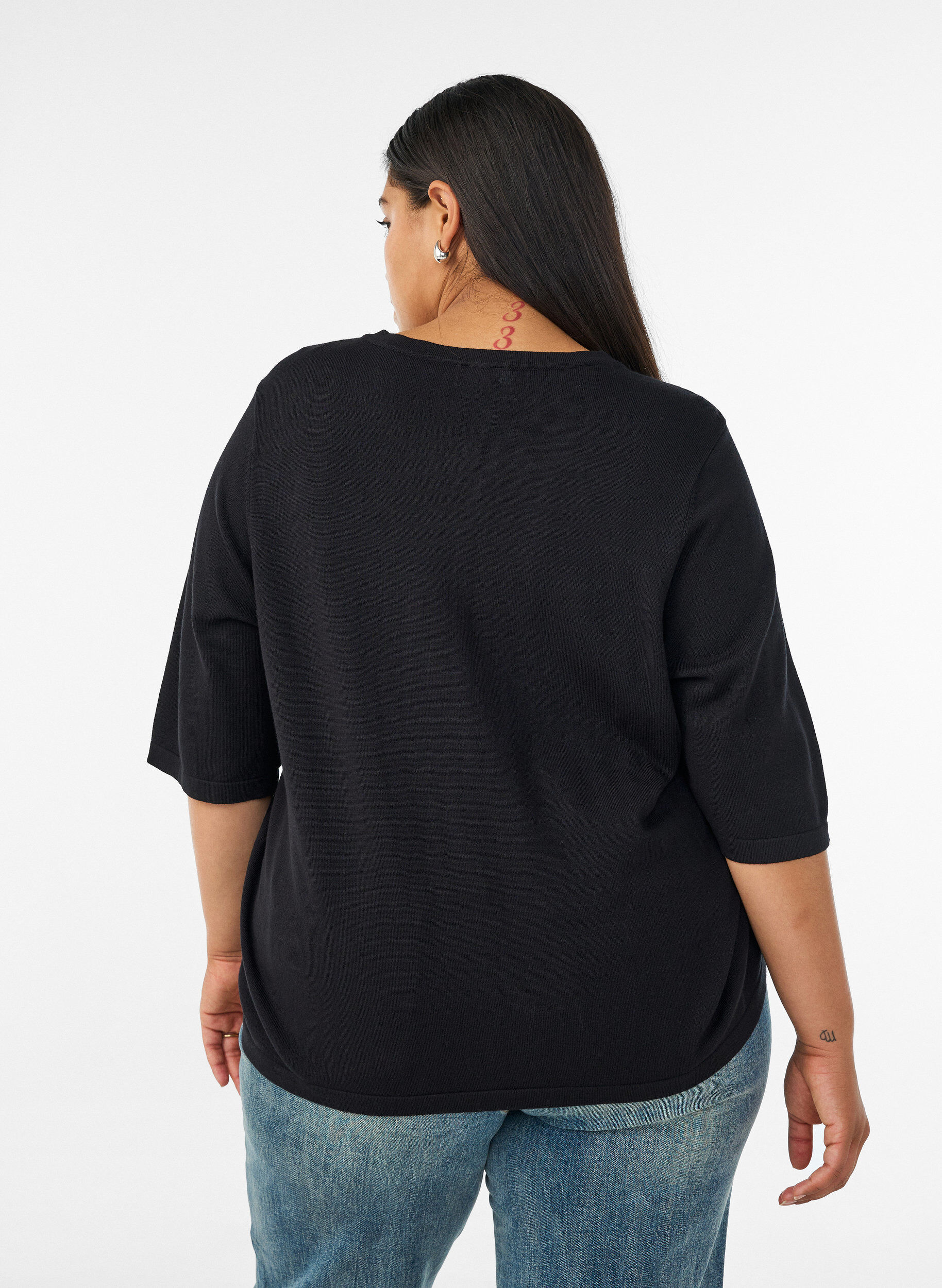 ZizziStrikket cardigan med hjerteknapper og korte ermer, Svart, Model image number 2