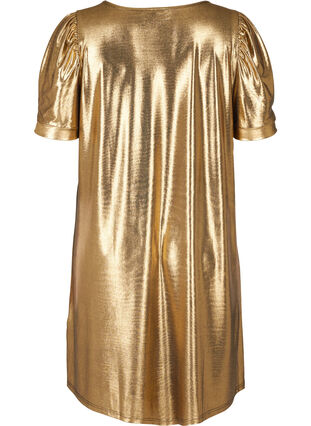 Kjole med korte puffermer og a-form, Gold, Packshot image number 1