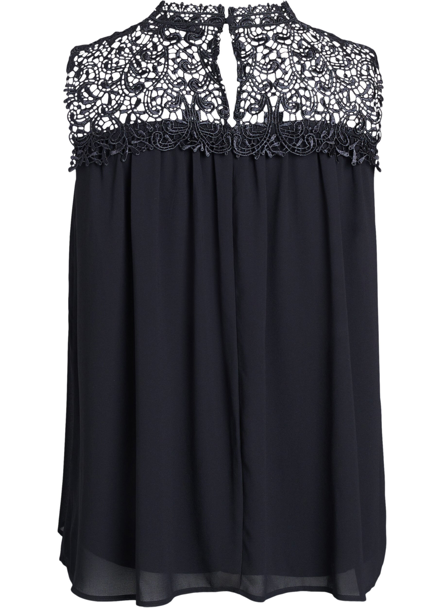 Zizzi Ermel&oslash;s festtopp med hekling, Svart, Packshot image number 1