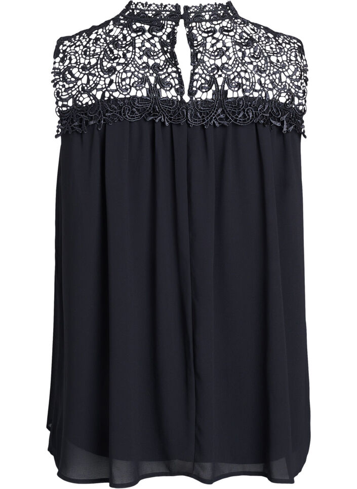 Ermeløs festtopp med hekling, Svart, Packshot image number 1