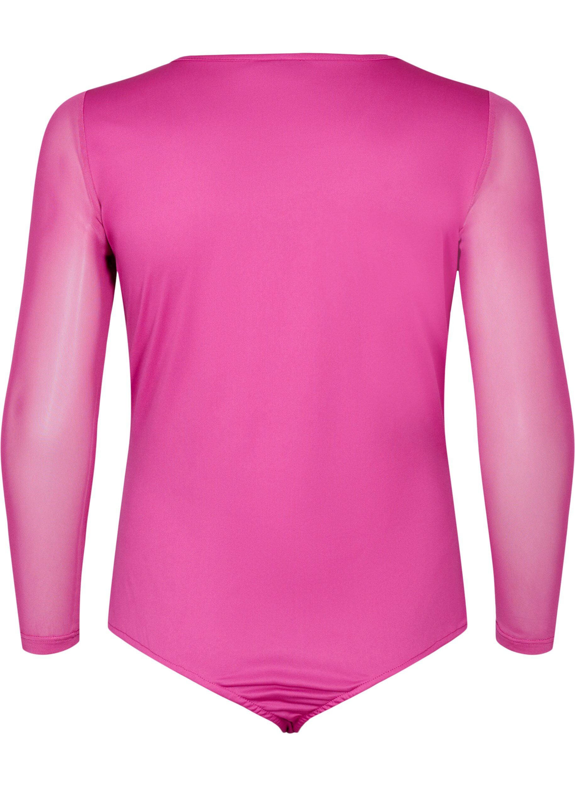Zizzi Bodystocking med blondekant og mesh, Fuchsia Red, Packshot image number 1