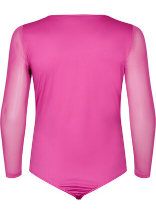 Bodystocking med blondekant og mesh, Fuchsia Red, Packshot image number 1