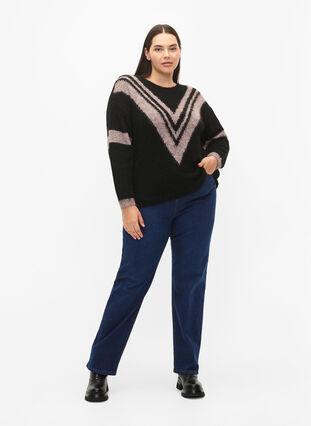 Strikket genser med stripete detaljer, Black Comb, Model image number 2