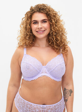 Zizzi Heldekkende blonde-BH med bøyle, Lilla, Model image number 0