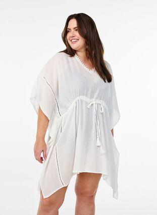 Zizzi Strandponcho med knytebelte, Hvit, Model image number 0