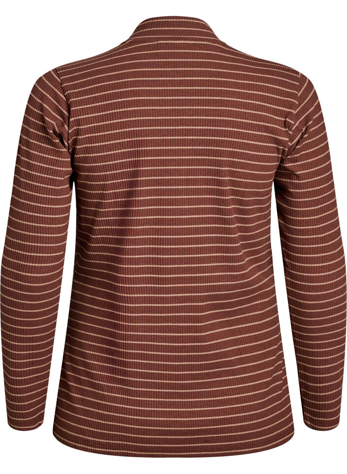 Stripet ribbet jerseybluse med høy hals, F. Fudge Caribou, Packshot