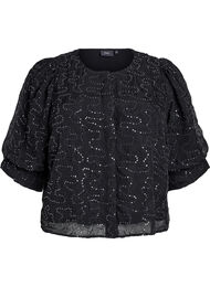 Fest bluse med paljetter og 1/2 ermer, Black