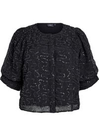 Fest bluse med paljetter og 1/2 ermer, Svart Fest bluse med paljetter og 1/2 ermer