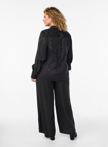 Zizzi Loose fit bukser med paisleymønster og høy midje, Svart, Model image number 1