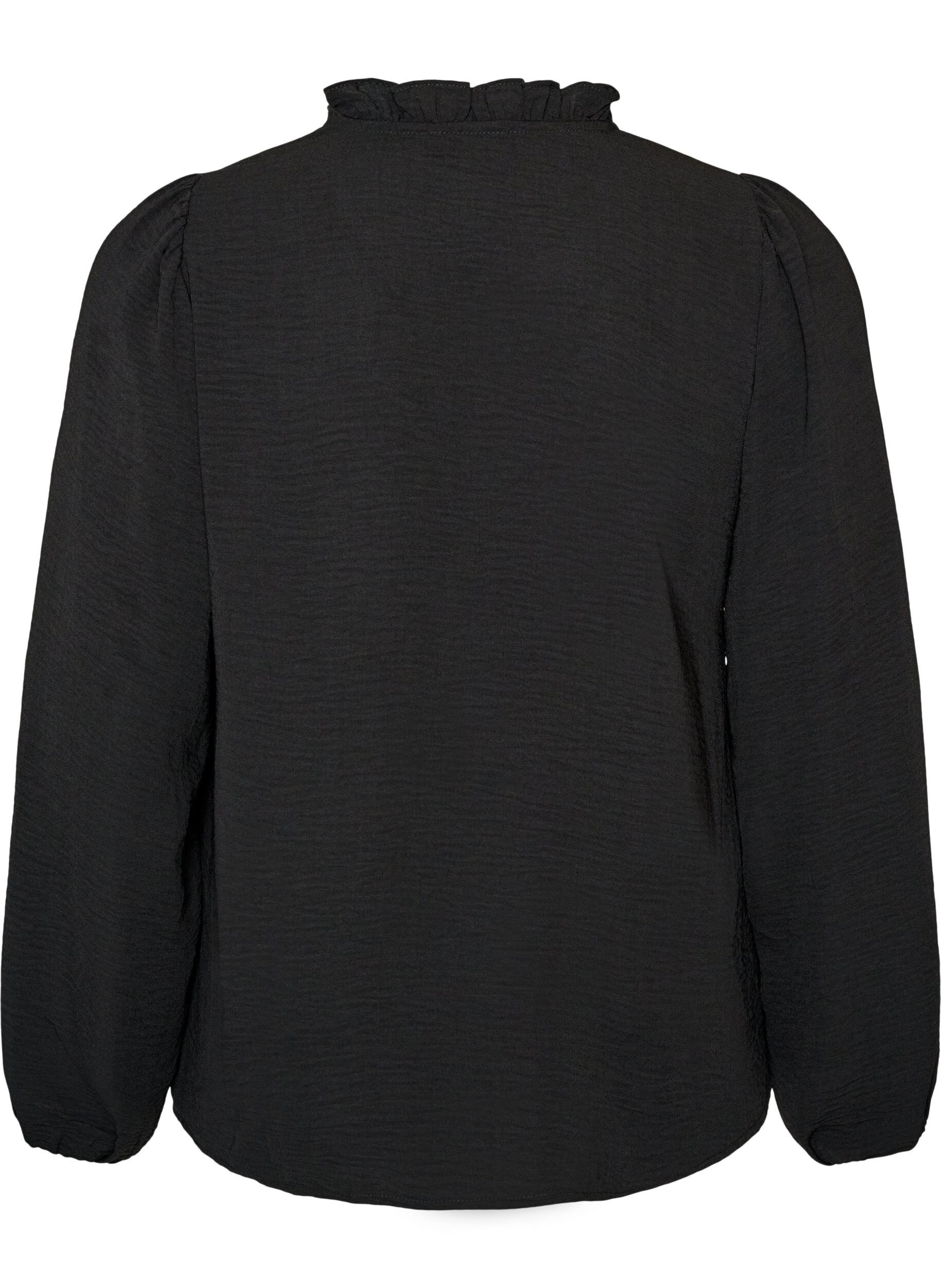 ZizziBluse med V-hals og heklet b&aring;nd, Svart, Packshot image number 1