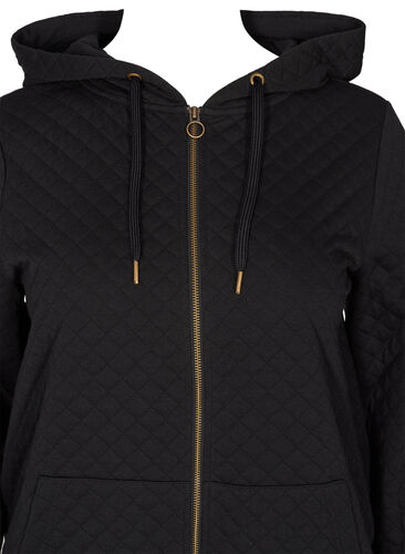 Hettegenser med quiltet mønster, Black, Packshot image number 2