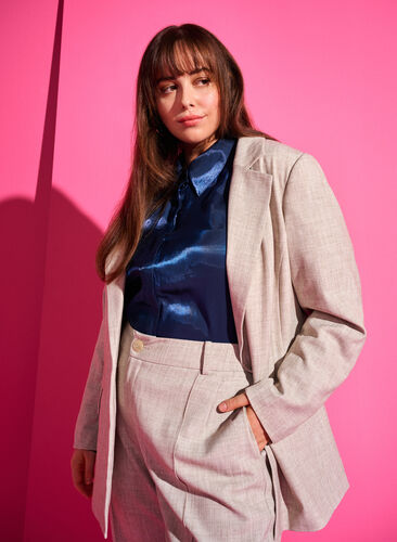 Zizzi Melert blazer med knappelukking, String, Image image number 0