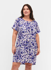 Kjole med korte ermer, Purple Small Flower, Model