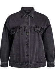 Denimjakke med perlefranser, Grey Denim