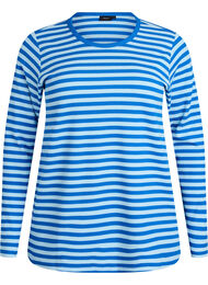 Stripete bluse med lange ermer, Bl&aring;