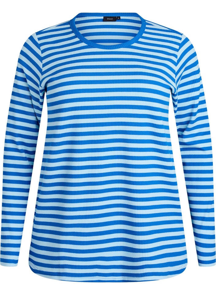 Stripete bluse med lange ermer, Blå, Packshot