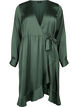 Omslagskjole i sateng med lange ermer, Duck Green, Packshot image number 0