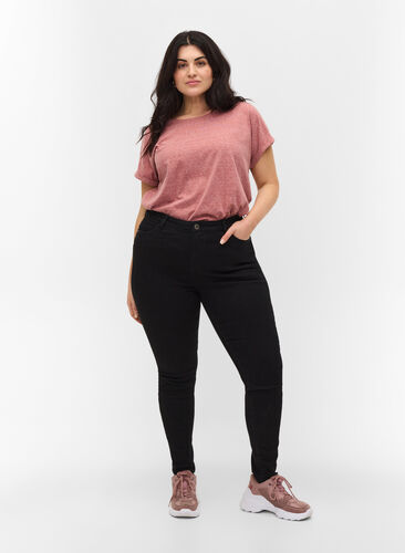 Super slim Amy jeans med høyt liv, Black, Model image number 0