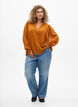 Bluse med gjennomsiktige ermer og smockdetaljer, Orange, Model image number 1