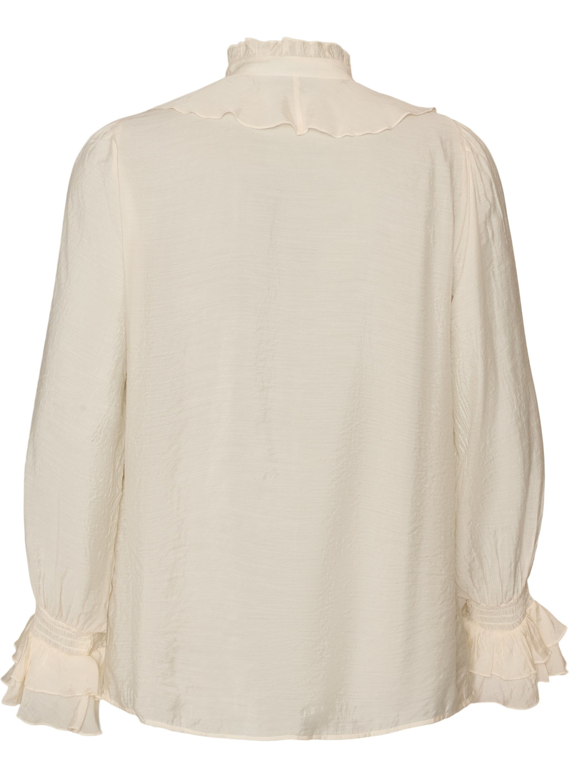 ZizziViskosebluse med volanger og lange ermer, Vanilje, Packshot image number 1